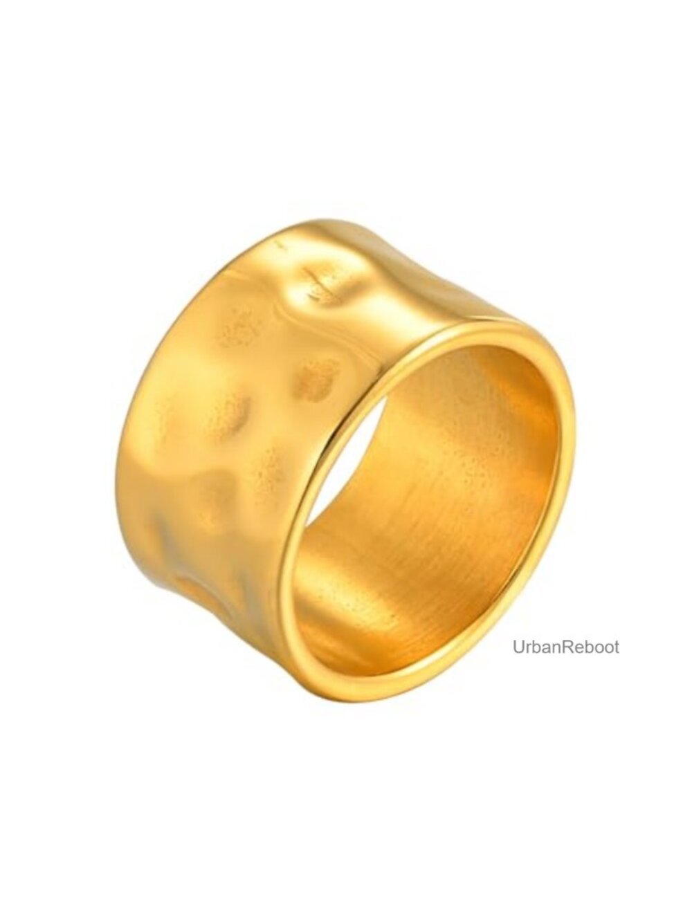 14k Gold Plated Stainless Steel Hammered Texture Band Ring Minimalist Stackable